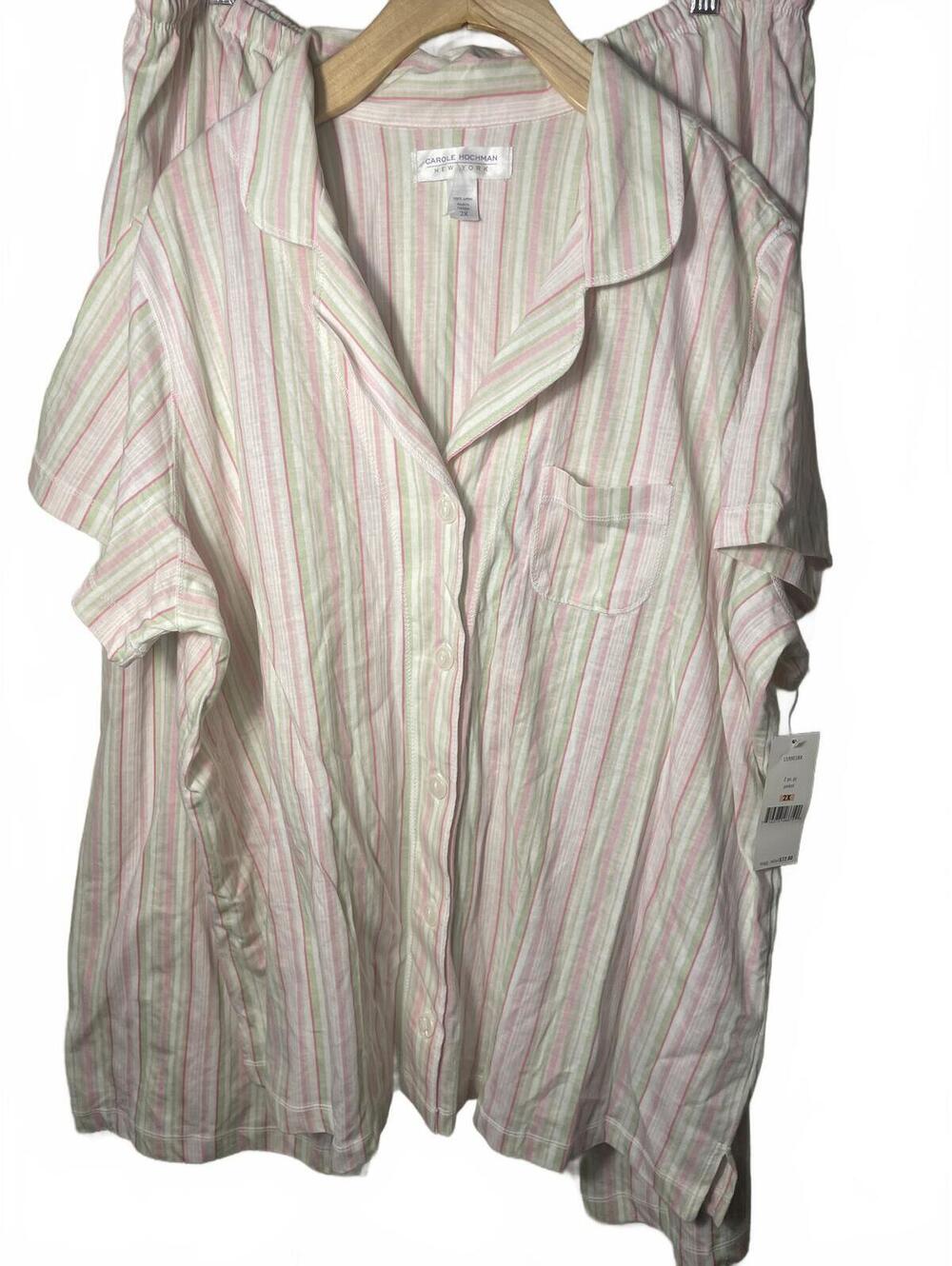 Carole Hochman New York Pajama Set Women's 2X Cotton Striped New NWT Cotton